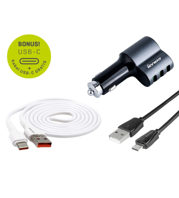 Ładowarka 12/24V 3x USB Auto-ID max 5.1A z gniazdem zapalniczki + kabel micro USB