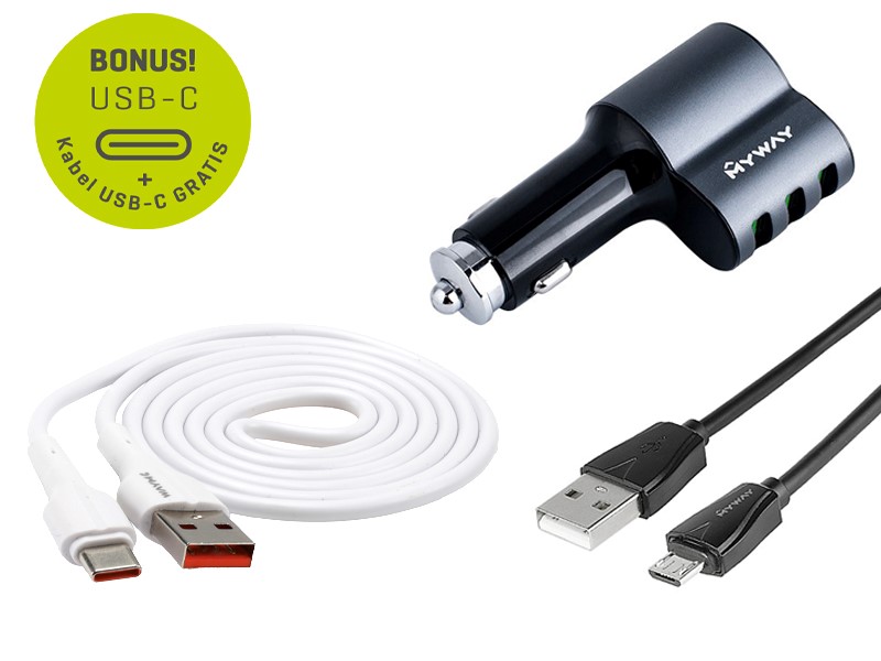 12/24V Ladegerät  3x USB Auto-ID max 5.1A mit Zigarettenanzünderbuchse + USB Kabel > Micro USB