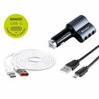 Ładowarka 12/24V 3x USB Auto-ID max 5.1A z gniazdem zapalniczki + kabel USB > micro USB