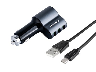 Chargeur  12/24V 3x USB Auto-ID max 5.1A avec prise allume-cigare + câble USB > USB-C