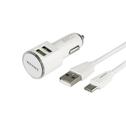 WAYME Charger 12/24V,  2x USB 3.4A + cable with USB-C plug