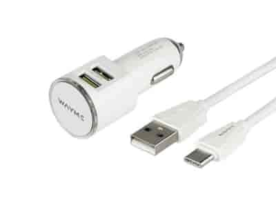 WAYME Chargeur 12/24V 2x USB 3.4A + câble avec prise USB-C