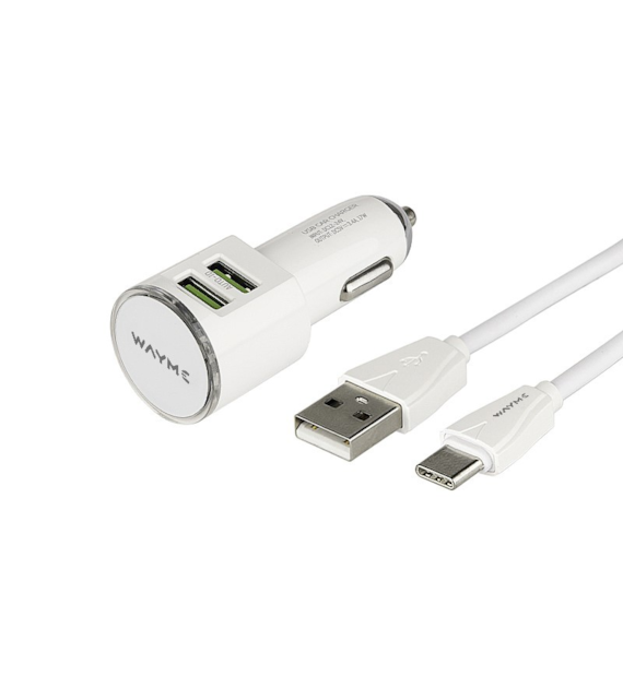WAYME Chargeur 12/24V 2x USB 3.4A + câble avec prise USB-C