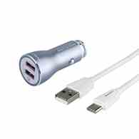 Ładowarka 12/24V QC3.0 2x USB Auto-ID, max 4.2A + kabel USB > USB-C