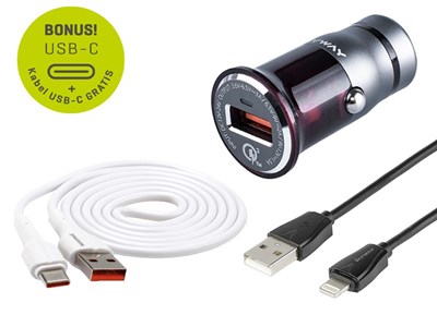 Chargeur  12/24V QC3.0 1x USB + câble USB > Lightning
