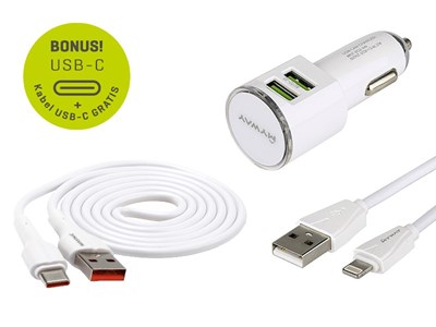 Chargeur  12/24V 2x USB 3.4A + câble USB > Lightning