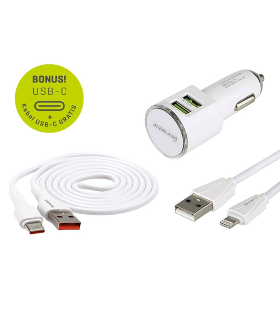 Ładowarka 12/24V 2x USB 3.4A + kabel USB do Lightning