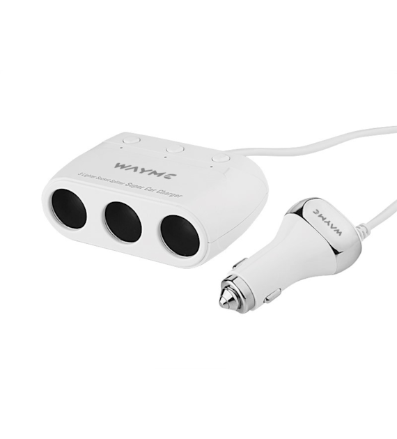 WAYME Rozgałęziacz zapalniczki 12/24V potrójny z włącznikami + 2x USB QC3.0 + 2x USB 3.6A, kabel 120 cm
