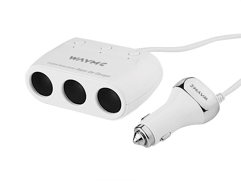 WAYME Dreifacher Zigarettenanzünder-Splitter 12/24V mit Schaltern + 2x USB QC3.0 + 2x USB 3.6A, Kabel 120 cm