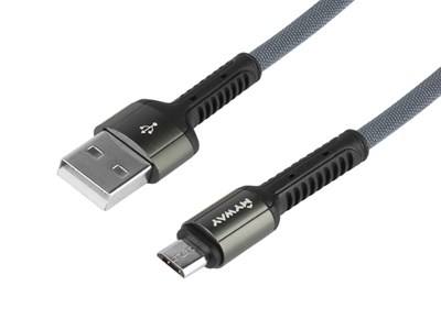 Charging & synchronisation cable , braided microfiber, 200 cm, USB> micro USB