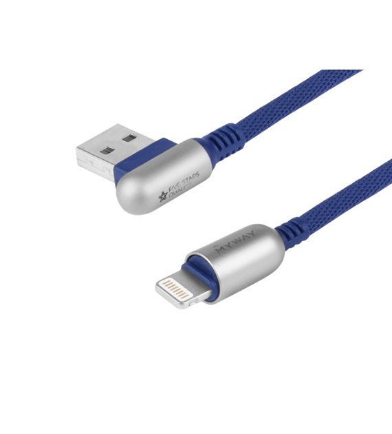 Câble de charge et de synchronisation , 120 cm, tressé en microfibre, double face coudé USB > Lightning, marine