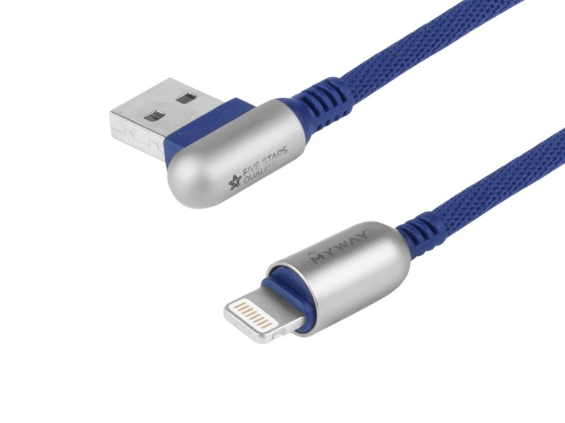 Kabel do ładowania i synchronizacji, 120 cm, w oplocie z mikrofibry, dwustronne kątowe USB > Lightning, navy