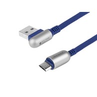 Kabel MAWAY do ładowania i synchronizacji, 120 cm, w oplocie z mikrofibry, dwustronne kątowe USB > micro USB, navy