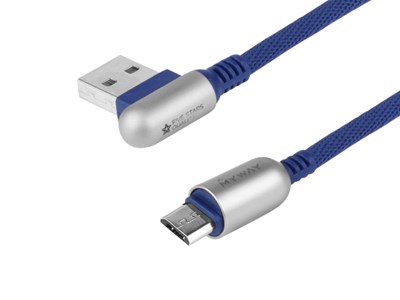 Charging & synchronisation cable , 120 cm, braided microfiber, double sided angled USB> micro USB, navy