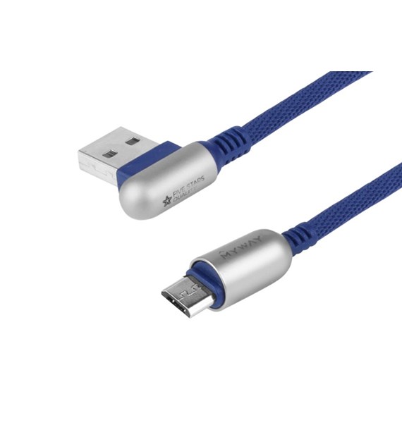 Câble de charge et de synchronisation , 120 cm, tressé en microfibre, double face coudé USB > micro USB, marine