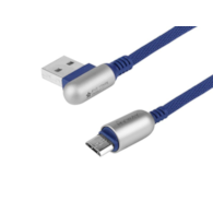 Câble de charge et de synchronisation, 120 cm, tressé en microfibre, double face coudé USB > micro USB, marine