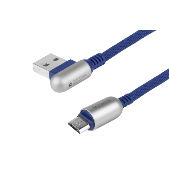 Charging & synchronisation cable , 120 cm, braided microfiber, double sided angled USB> micro USB, navy