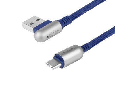 Câble de charge et de synchronisation , 120 cm, tressé en microfibre, double face coudé USB > USB-C, marine