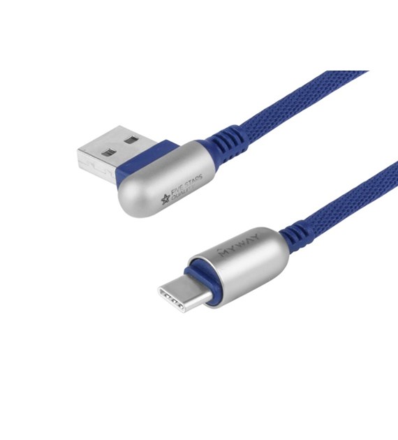 Charging & synchronisation cable , 120 cm, braided microfiber, double sided angled USB> USB-C, navy