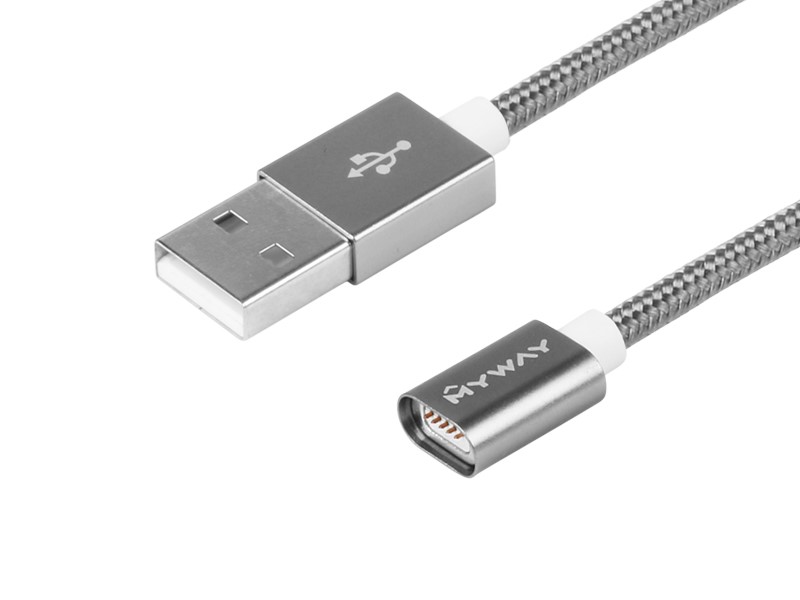 Charging & synchronisation cable , nylon braid, 120 cm, USB> neodymium magnet