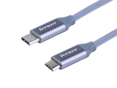 Charging & synchronisation cable , braided microfiber, 120 cm, USB-C> micro USB