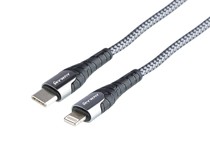 Charging & synchronisation cable , braided microfiber, 200 cm, USB-C> Lightning, max 30W