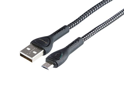Charging & synchronisation cable , braided microfiber, LED backlight, 200 cm, USB> micro USB