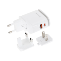 WAYME Ładowarka sieciowa 25W USB-C PD + QC3.0 z dotykową lampką LED + adaptery - wtyczki do gniazd EU, UK i USA