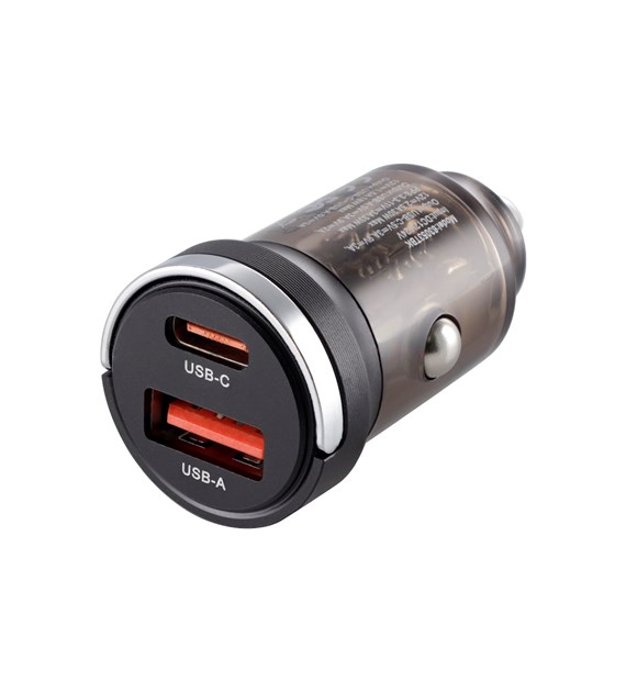 WAYME Charger 12/24V, USB 18W + USB-C PD 33W, with ring, transparent black