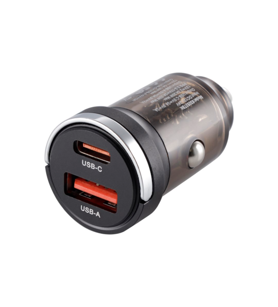 WAYME Ladegerät 12/24V, USB 18W + USB-C PD 33W, mit Ring, transparent schwarz