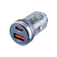 WAYME Ładowarka 12/24V, USB 18W + USB-C PD 33W, z pierścieniem, przezroczysta niebieska