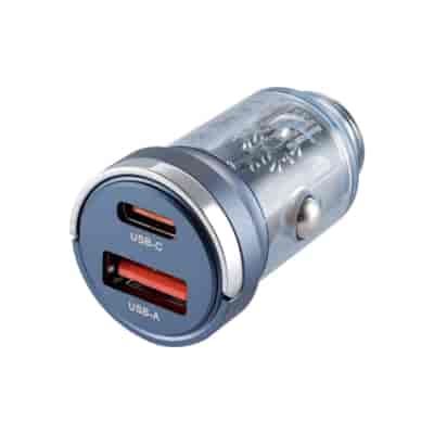 WAYME Ładowarka 12/24V, USB 18W + USB-C PD 33W, z pierścieniem, przezroczysta niebieska