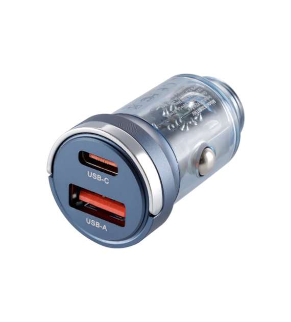 WAYME Ładowarka 12/24V, USB 18W + USB-C PD 33W, z pierścieniem, przezroczysta niebieska