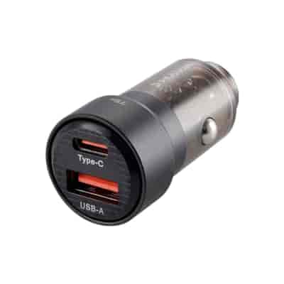 WAYME Chargeur 12/24V, USB 30W + USB-C PD 45W, noir transparent
