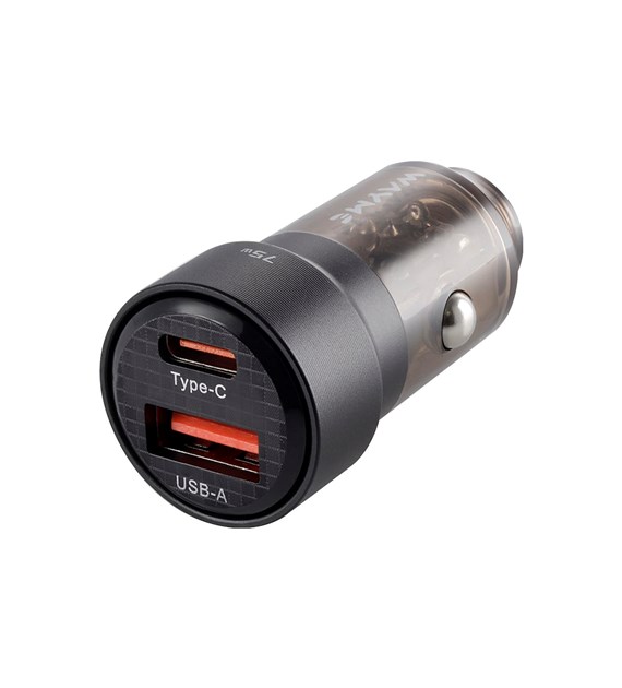 WAYME Charger 12/24V, USB 30W + USB-C PD 45W, transparent black