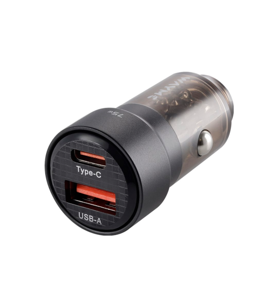 WAYME Chargeur 12/24V, USB 30W + USB-C PD 45W, noir transparent
