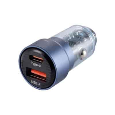 WAYME Charger 12/24V, USB 30W + USB-C PD 45W, transparent blue