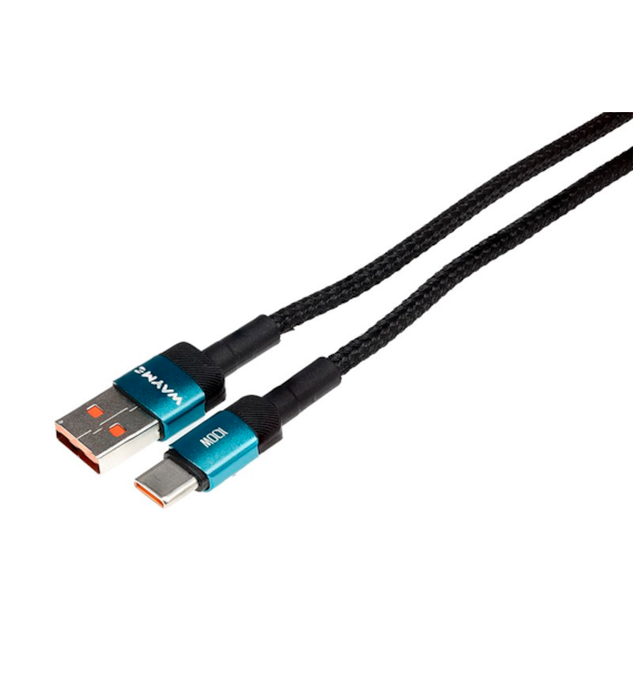 WAYME Microfiber braided charging and sync cable, 100cm, USB > USB-C, Max 100W, turquoise