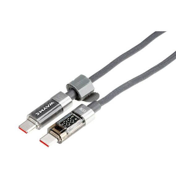 WAYME Microfiber braided charging and sync cable, 100cm, USB-C > USB-C, Max 100W with Display, gray