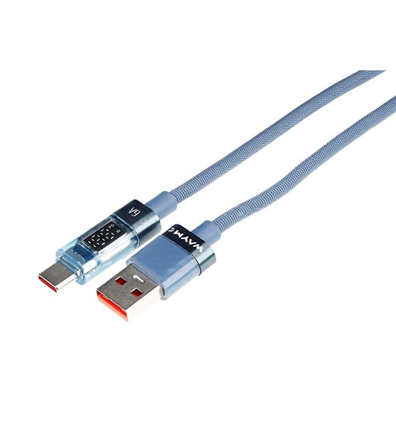 WAYME Microfiber braided charging and sync cable, 100cm, USB > USB-C, Max 66W with Display, blue
