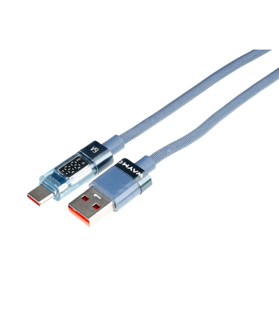 WAYME Microfiber braided charging and sync cable, 100cm, USB > USB-C, Max 66W with Display, blue