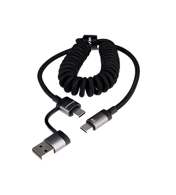 WAYME Câble de charge et de synchronisation, tressé en microfibre, spiralé, 50 - 150 cm, USB/C > USB-C, max 60W