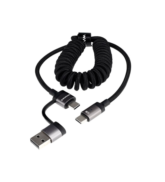 WAYME Kabel do ładowania i synchronizacji, w oplocie z mikrofibry, spiralny, 50 - 150 cm, USB / C > USB-C, max 60W