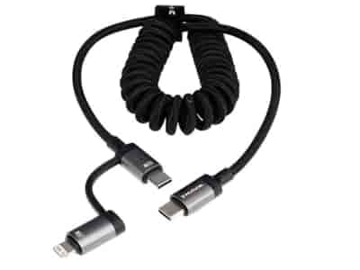 WAYME Kabel do ładowania i synchronizacji, w oplocie z mikrofibry, spiralny, 50 - 150 cm, USB-C > USB-C / Lightning, max 60W