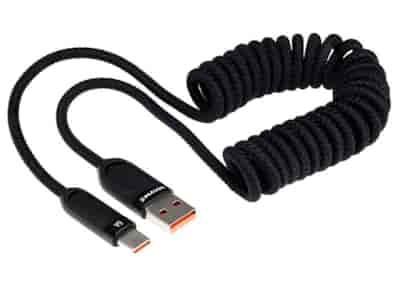 WAYME Kabel do ładowania i synchronizacji, w oplocie z mikrofibry, spiralny, 50 - 180 cm, USB > USB-C, max 100W, czarny
