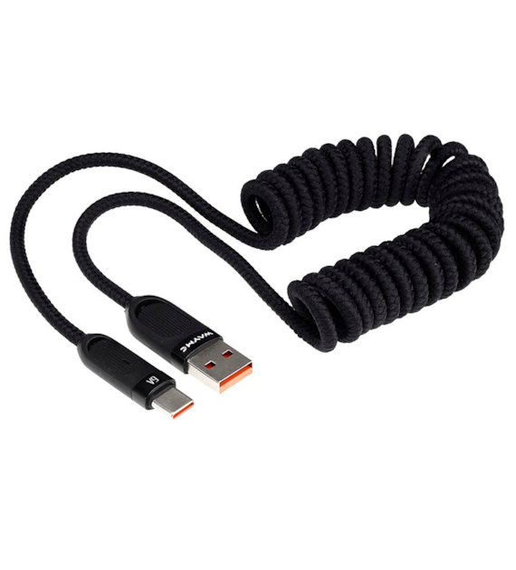 WAYME Kabel do ładowania i synchronizacji, w oplocie z mikrofibry, spiralny, 50 - 180 cm, USB > USB-C, max 100W, czarny