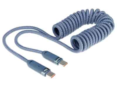 WAYME Kabel do ładowania i synchronizacji, w oplocie z mikrofibry, spiralny, 50 - 180 cm, USB-C > USB-C, max 100W, niebieski