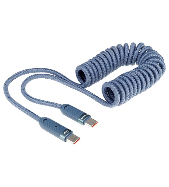 WAYME Lade- und Synchronisationskabel, Mikrofasergeflecht, Spirale, 50 - 180 cm, USB-C > USB-C, max. 100 W, blau