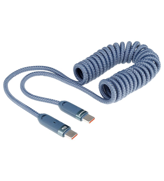 WAYME Kabel do ładowania i synchronizacji, w oplocie z mikrofibry, spiralny, 50 - 180 cm, USB-C > USB-C, max 100W, niebieski