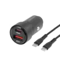 WAYME Chargeur 12/24V, USB 30W + USB-C PD 30W + USB-C > Câble USB-C 100 cm, max 60W